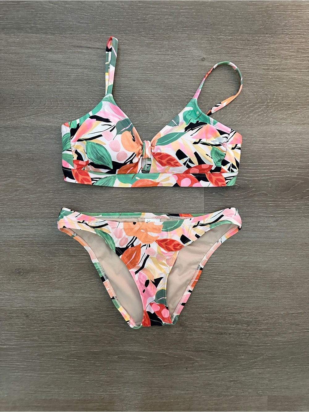 Kona Sol Multicolor Floral Bikini Top & Bottom - Pink, Orange, Green, Black